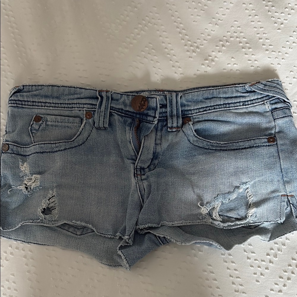Distressed Light Blue Denim Shorts
